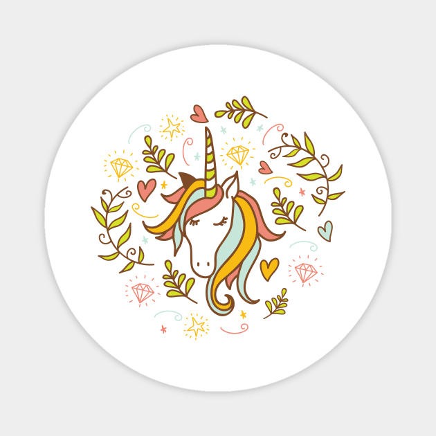 unicorn illustrated  with doodles of hearts cool gift Magnet by Midoart